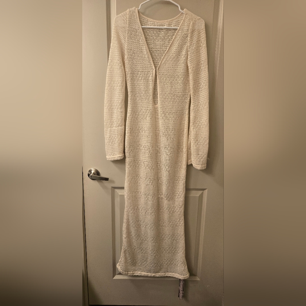 Missguided Cream Long Sleeve Sheath Dress Mock Neck